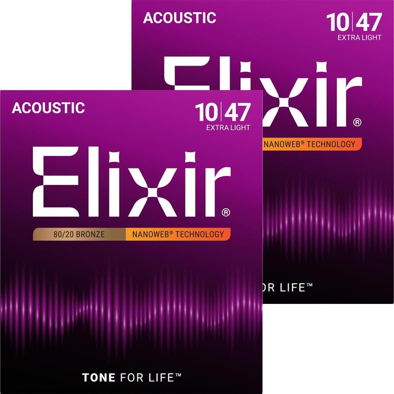 Elixir Nanoweb Extra Light Acoustic Guitar Strings 2-Pack - 80/20 Bronze - Image 1