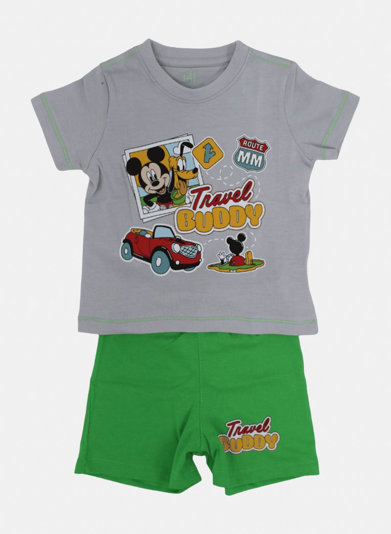 Baby Boys Cotton Pajama – Grey with Mickey Mouse Print - Image 1