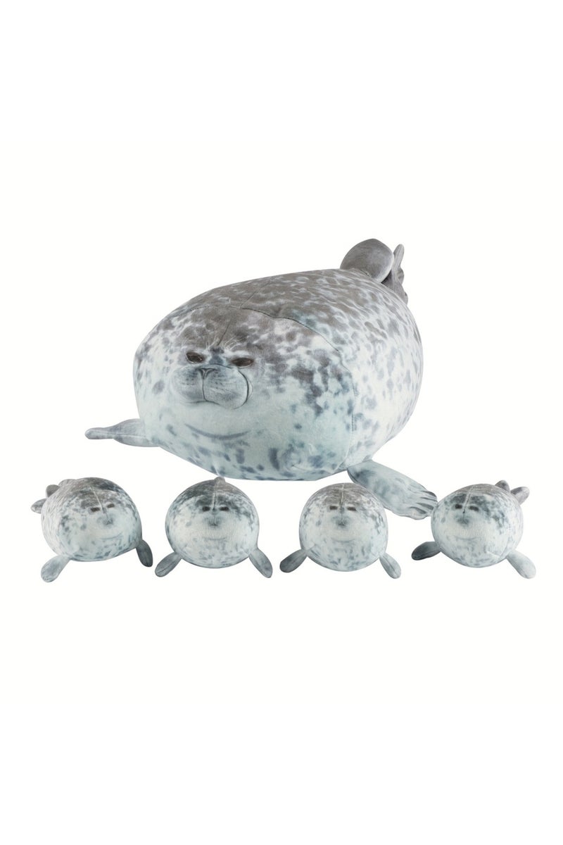 مجموعة وسادة على شكل فقمة قطيفة بطول 40 سم، أم مع أربعة صغار، دمية أسد بحر ثلاثية الأبعاد محشوة