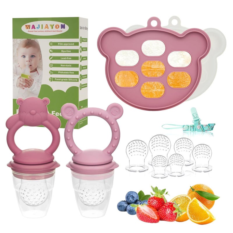 WAJIAYON Baby Breastmilk Popsicle Molds  Baby Fruit Feeder 4 Pack Infant Food Freezer Tray Storage Containers Silicone Teething Pacifier Feeder and Teether for BabiesMoss and Fawn FeederPink - Image 1