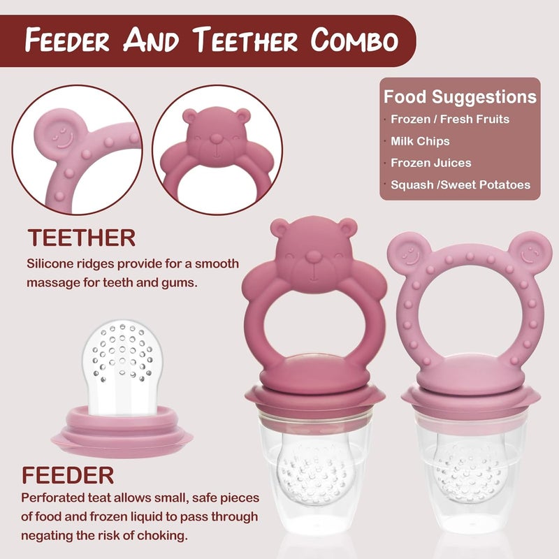 WAJIAYON Baby Breastmilk Popsicle Molds  Baby Fruit Feeder 4 Pack Infant Food Freezer Tray Storage Containers Silicone Teething Pacifier Feeder and Teether for BabiesMoss and Fawn FeederPink - Image 3