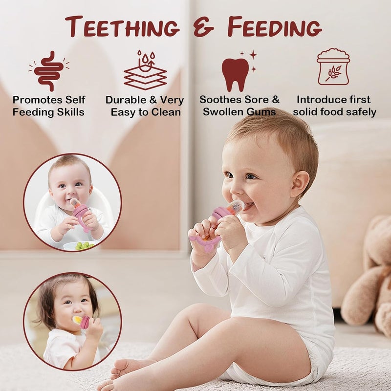 WAJIAYON Baby Breastmilk Popsicle Molds  Baby Fruit Feeder 4 Pack Infant Food Freezer Tray Storage Containers Silicone Teething Pacifier Feeder and Teether for BabiesMoss and Fawn FeederPink - Image 5