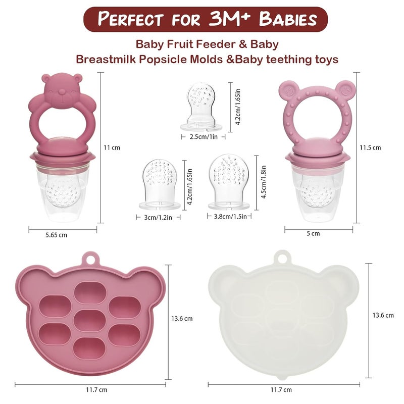 WAJIAYON Baby Breastmilk Popsicle Molds  Baby Fruit Feeder 4 Pack Infant Food Freezer Tray Storage Containers Silicone Teething Pacifier Feeder and Teether for BabiesMoss and Fawn FeederPink - Image 2
