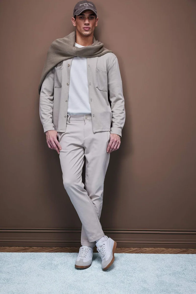 ديفاكتو Regular Fit Polo Collar Cotton Shirt