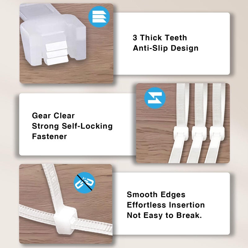 SiKuLin Zip Ties, White Zip Ties Assorted Sizes 4+6+8+12 Inch, 400 Pack, White Cable Ties, Zipties Clear, UV Resistant Wire Ties, Plastic Ties, Clear Zip Tie, SiKuLin - Image 5