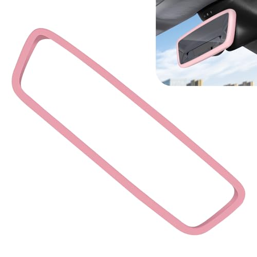 Ferianl Car Rear View Mirror Protector Frame Silicone Auto Rearview Mirror Cover Compatible with Model 3 and Y Rear View Trim Frame Decoration Cars Decorations Interior Pink - Image 1