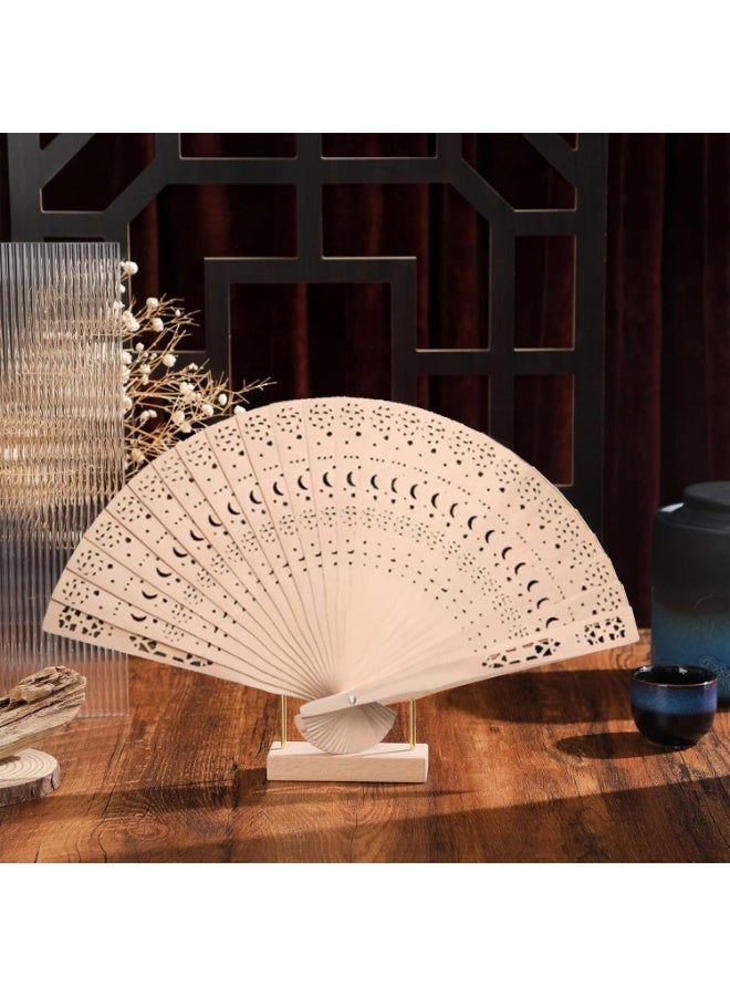 SUNSAR Wooden Folding Fan 3 Pack Star Moon Pattern Wooden Foldable Fan Handheld Folding Fans Sandalwood Hand Fan Wooden Hand Chinese Sandalwood Fan - Image 3