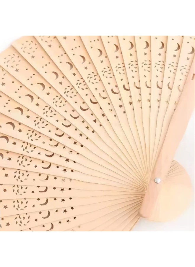 SUNSAR Wooden Folding Fan 3 Pack Star Moon Pattern Wooden Foldable Fan Handheld Folding Fans Sandalwood Hand Fan Wooden Hand Chinese Sandalwood Fan - Image 4