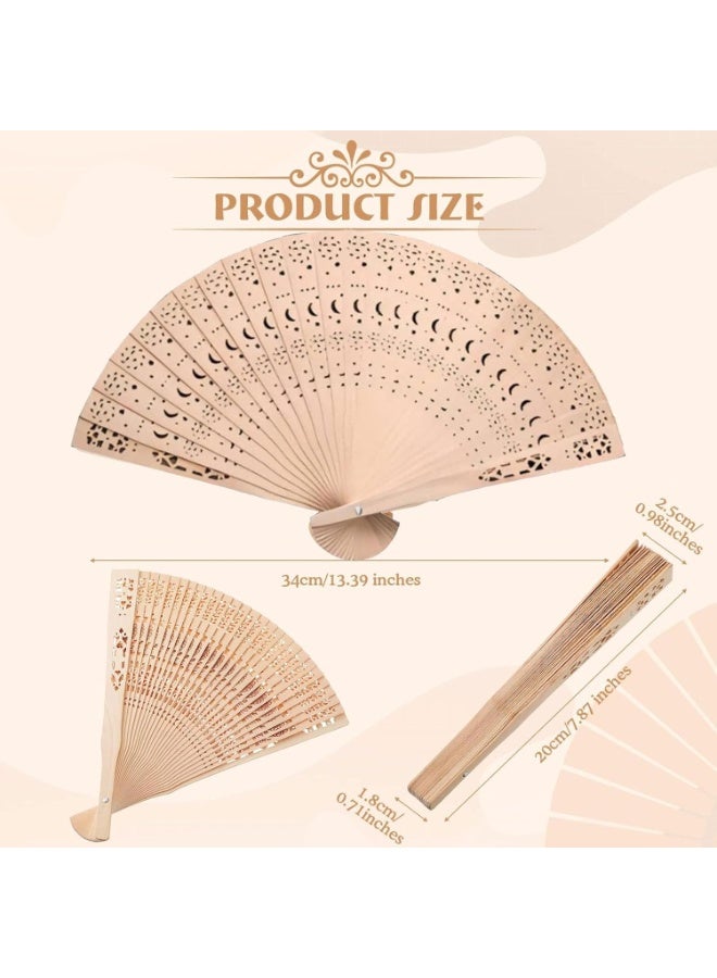 SUNSAR Wooden Folding Fan 3 Pack Star Moon Pattern Wooden Foldable Fan Handheld Folding Fans Sandalwood Hand Fan Wooden Hand Chinese Sandalwood Fan - Image 2