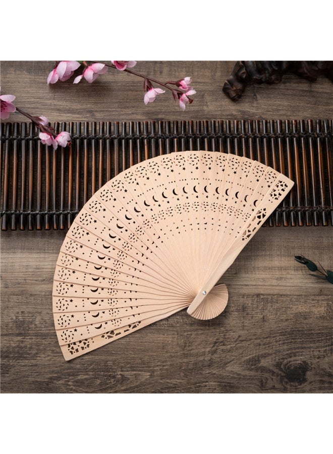 SUNSAR Wooden Folding Fan 3 Pack Star Moon Pattern Wooden Foldable Fan Handheld Folding Fans Sandalwood Hand Fan Wooden Hand Chinese Sandalwood Fan - Image 5