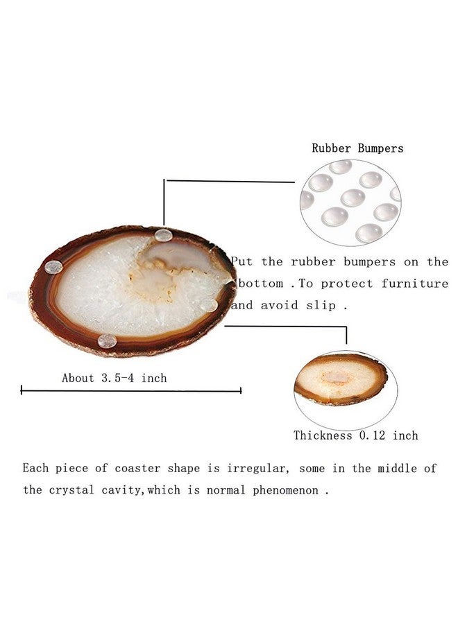 JIC Gem Natural Sliced Agate Coaster With Rubber Bumper Set Of 4 (3.5-4", Natural) - Image 3