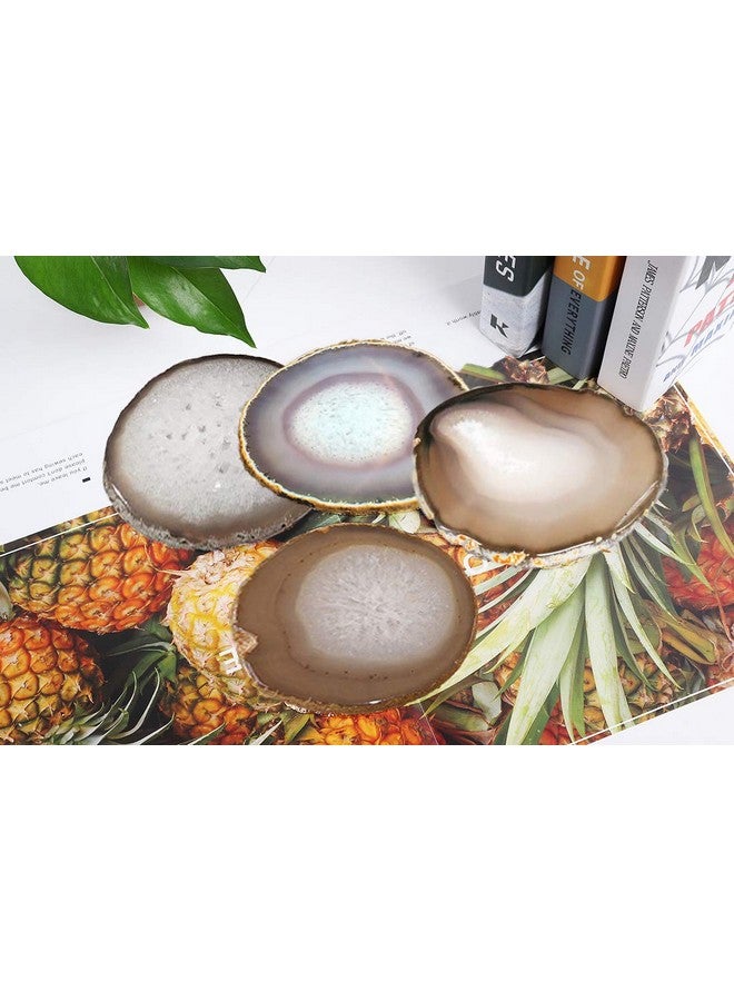 JIC Gem Natural Sliced Agate Coaster With Rubber Bumper Set Of 4 (3.5-4", Natural) - Image 1