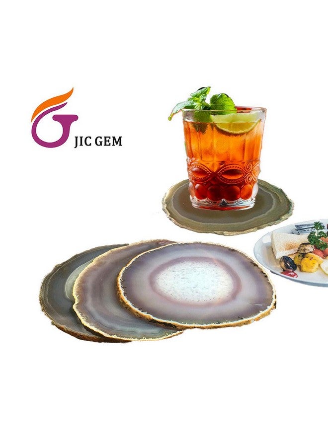 JIC Gem Natural Sliced Agate Coaster With Rubber Bumper Set Of 4 (3.5-4", Natural) - Image 5