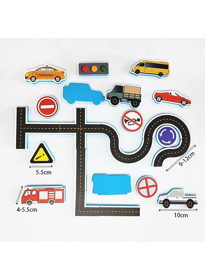 vesus Bath Toys Foam Vehilces, 23 Piece Magic Creations Foam Sticker Imaginative Bath Tub Activity Play Set with Mesh Bath Toy Organizer, Educational Floating Bathtub Traffic and Cars - Image 1