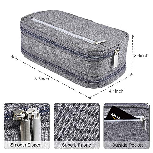 Chelory Large Capacity Pencil Case Big Pencil Bag Pouch High Storage 3 Compartments Pen Marker Holder Cases Office Stationery Organizer Supplies Makeup Bag Men Women, Gray - Image 4