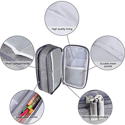 Chelory Large Capacity Pencil Case Big Pencil Bag Pouch High Storage 3 Compartments Pen Marker Holder Cases Office Stationery Organizer Supplies Makeup Bag Men Women, Gray - Image 2