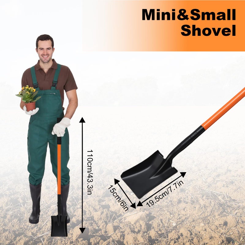 Pragmatist Small Square Shovel 43.3Inches Small Shovel with Metal Handle Garden Tool for Camping Farming Gardening Digging, Orange - Image 3