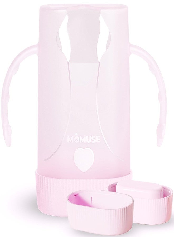 MOMUSE Dual-Lid Squeeze Pouch Holder for Food Pouches & Drink Boxes, Baby Pouch Holder with Larger Capacity, Versatile Design for Self-Feeding, Anti-Squeeze Pouch Holder No Spill No Mess, Pink - Image 1