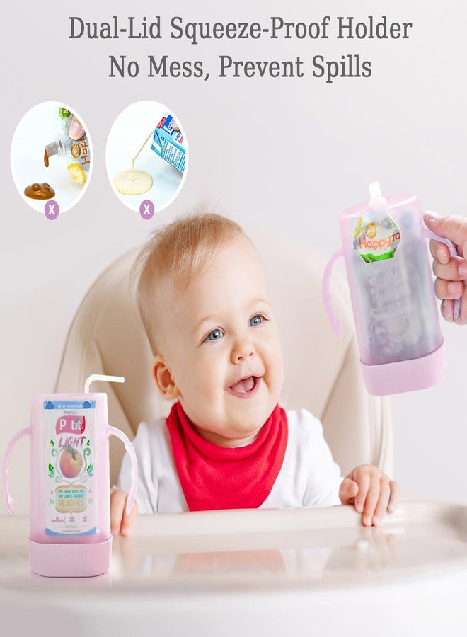 MOMUSE Dual-Lid Squeeze Pouch Holder for Food Pouches & Drink Boxes, Baby Pouch Holder with Larger Capacity, Versatile Design for Self-Feeding, Anti-Squeeze Pouch Holder No Spill No Mess, Pink - Image 2