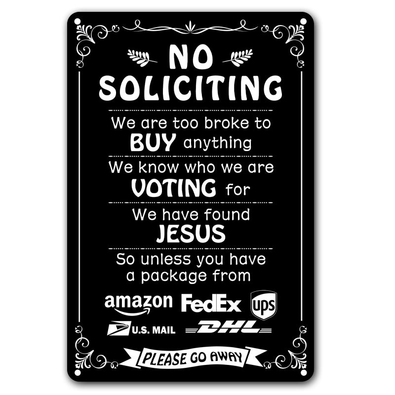 Bestylez Humorous No Soliciting Sign for Front Door - Funny "We're Voting for Jesus" Metal Sign for House - Perfect Decorative Sign to Discourage Unwanted Visitors, 8 x 12 Inch (269) - Image 1