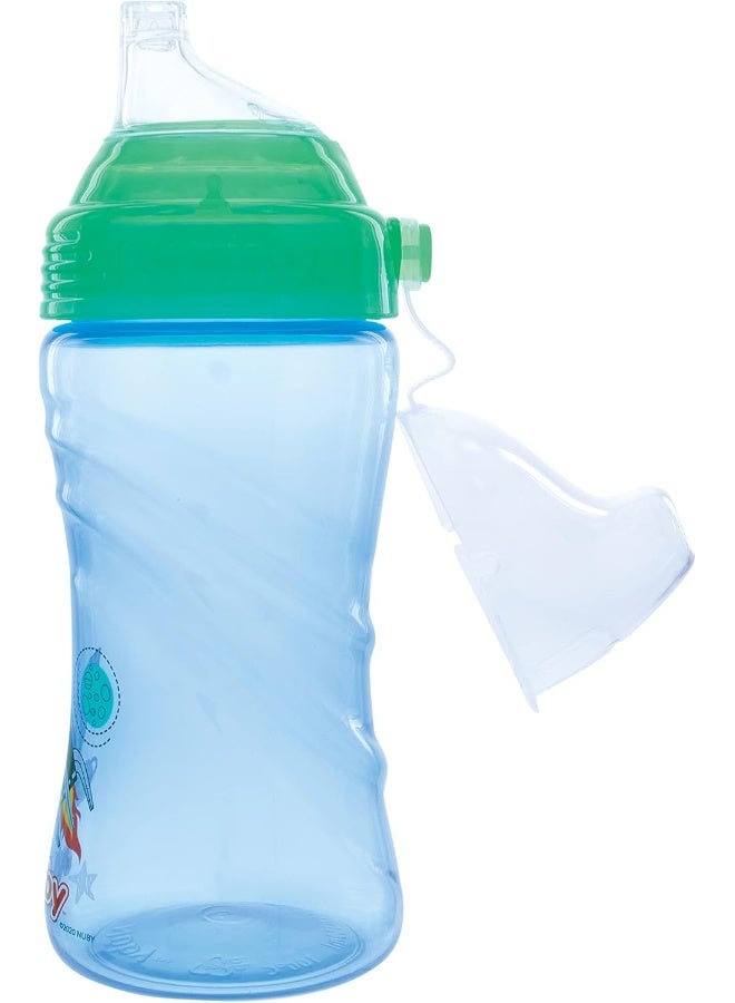 Nuby 2 Pack No Spill Printed Thirsty Kids No-Spill Sip-it Sport Cup with Soft Spout and Lid - 12oz, 12+ Months, 2 Pack, Blue Rocket & Aqua Fox - Image 2