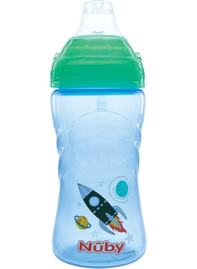 Nuby 2 Pack No Spill Printed Thirsty Kids No-Spill Sip-it Sport Cup with Soft Spout and Lid - 12oz, 12+ Months, 2 Pack, Blue Rocket & Aqua Fox - Image 3