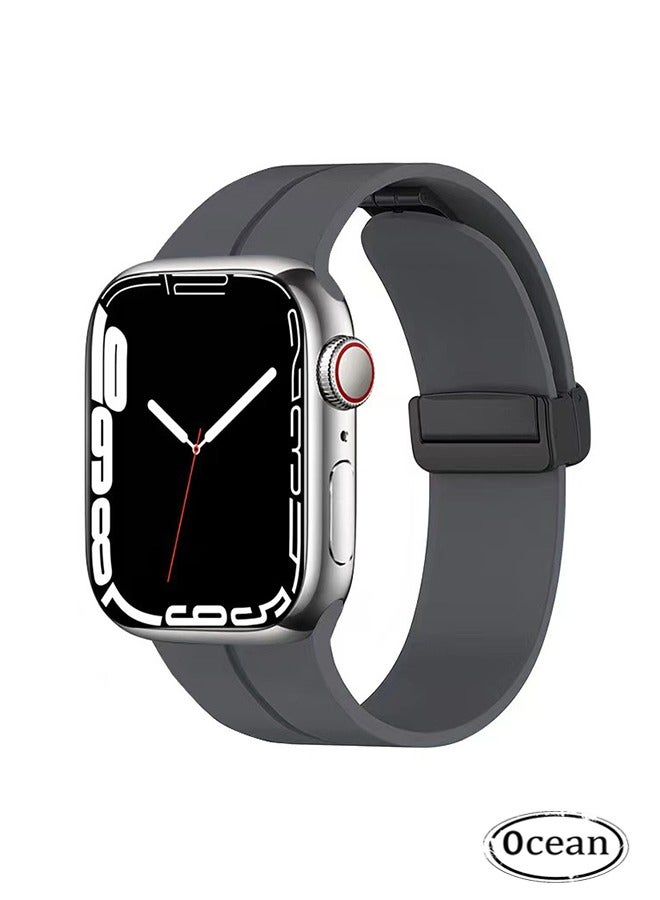 Magnetic for Apple Watch Band 38mm/40mm/41mm iWatch Bands, Magnetic Band D-buckle Silicone Sport Strap Replacement WristBand for Apple Watch SE Series 8/7/6/5/4/3/2/1, Stardust Grey - Image 1