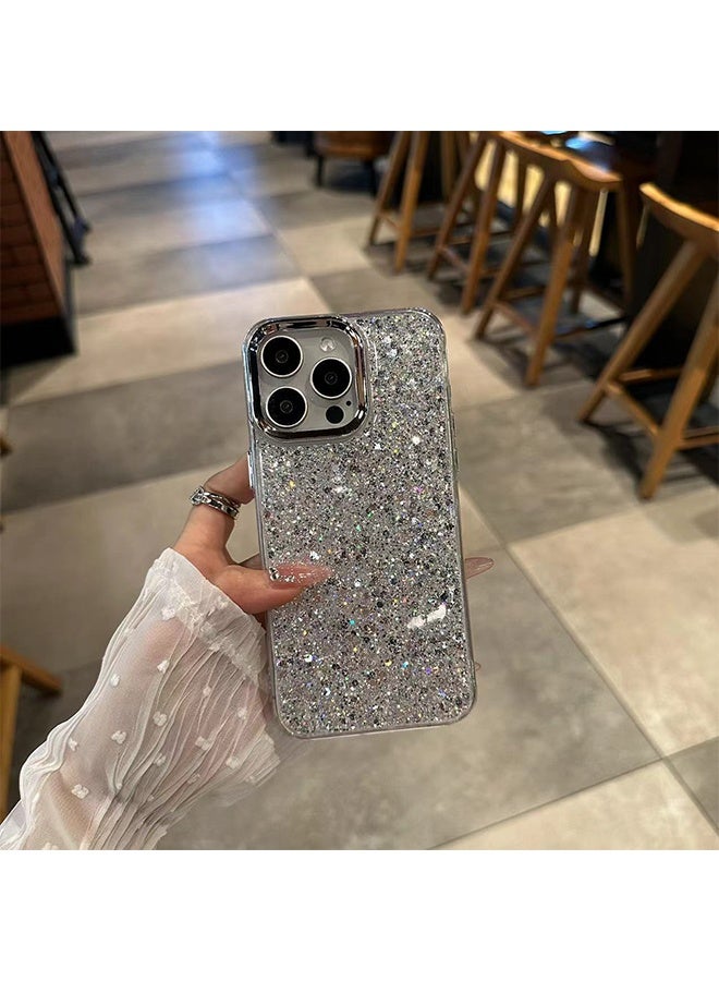 For iPhone 16 Pro Max Flash Case, Cute Shiny Ultra-Thin Soft Silicone Reflective Transparent TPU Cushion Shockproof Protective Phone Case for Women Girls Shockproof Protective Phone Case for iPhone 16 Pro Max (Silver) - Image 5