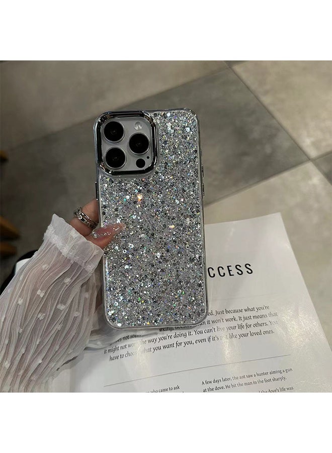For iPhone 16 Pro Max Flash Case, Cute Shiny Ultra-Thin Soft Silicone Reflective Transparent TPU Cushion Shockproof Protective Phone Case for Women Girls Shockproof Protective Phone Case for iPhone 16 Pro Max (Silver) - Image 4