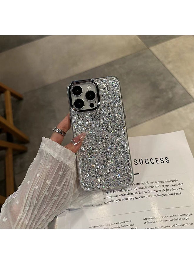 For iPhone 16 Pro Max Flash Case, Cute Shiny Ultra-Thin Soft Silicone Reflective Transparent TPU Cushion Shockproof Protective Phone Case for Women Girls Shockproof Protective Phone Case for iPhone 16 Pro Max (Silver) - Image 3