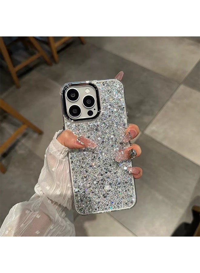 For iPhone 16 Pro Max Flash Case, Cute Shiny Ultra-Thin Soft Silicone Reflective Transparent TPU Cushion Shockproof Protective Phone Case for Women Girls Shockproof Protective Phone Case for iPhone 16 Pro Max (Silver) - Image 1