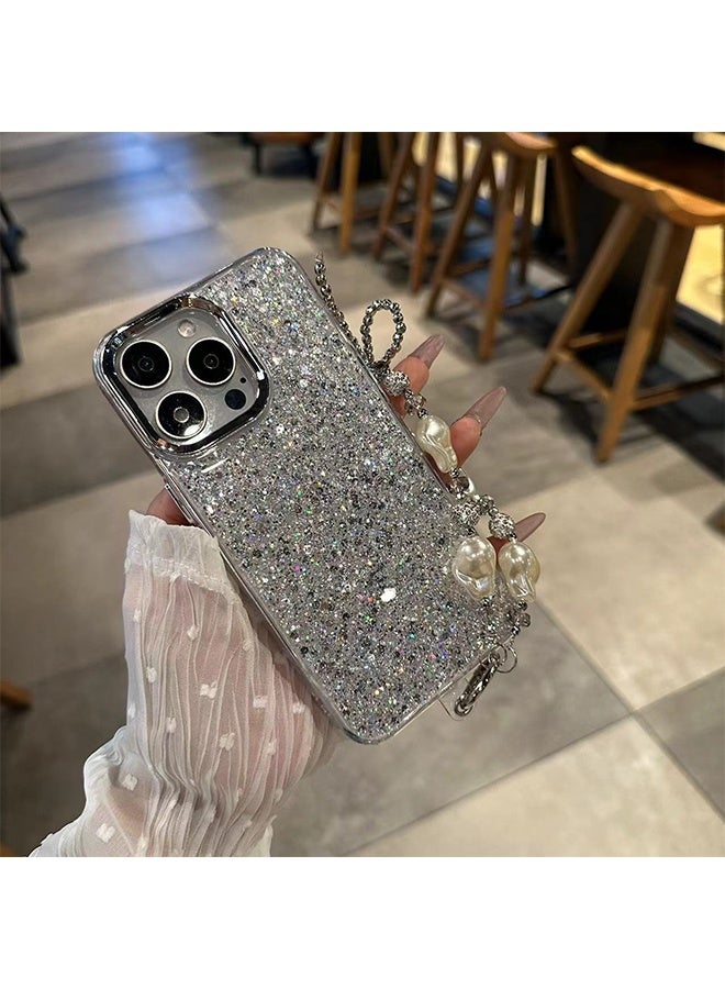 For iPhone 16 Pro Max Flash Case, Cute Shiny Ultra-Thin Soft Silicone Reflective Transparent TPU Cushion Shockproof Protective Phone Case for Women Girls Shockproof Protective Phone Case for iPhone 16 Pro Max (Silver) - Image 2