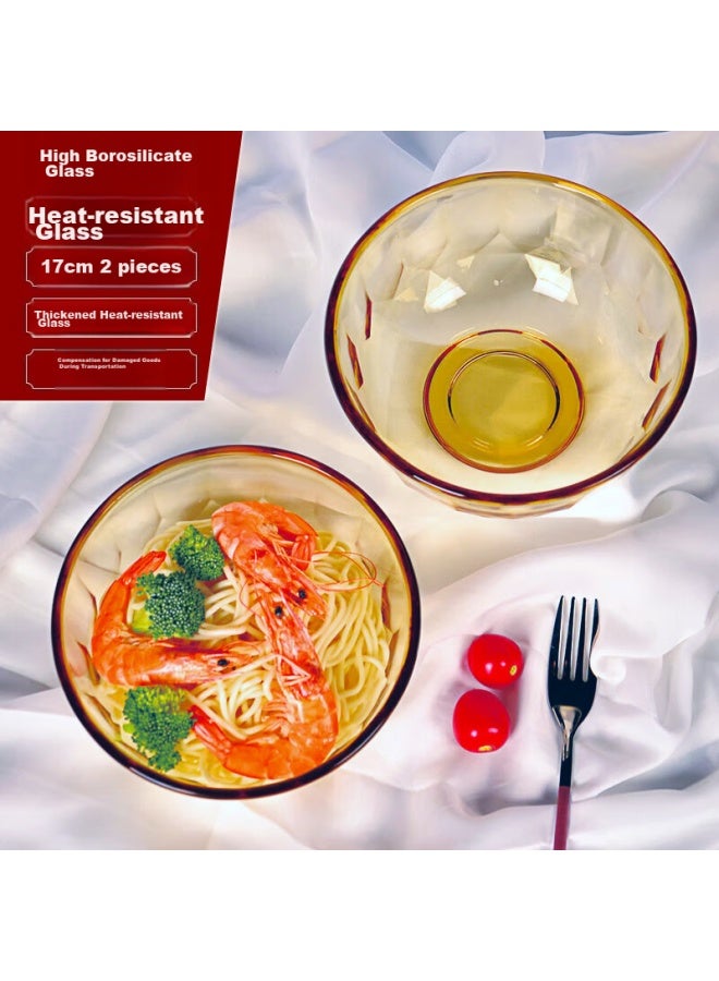 Scybe Glass Bowls, Heat-resistant Glass Bowls For Home Use, Suitable For Rice, Noodles, Salad, And Soup, Los Diamond Pattern, 17cm, Set Of 2 - Image 1