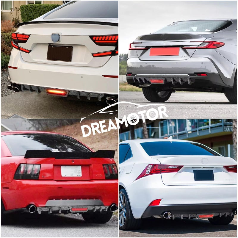 DREAMOTOR 34" Car Rear Bumper Lip with Brake Light, Universal Rear Diffuser Spoiler Compatible with Infiniti Ford Toyota Corolla Nissan Altima Dodge Charger SXT Chevy Camaro VW Acura (with LED Light) - Image 2