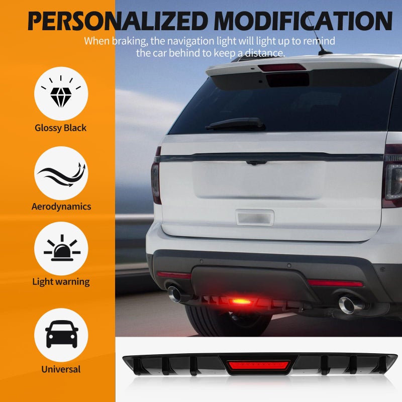 DREAMOTOR 34" Car Rear Bumper Lip with Brake Light, Universal Rear Diffuser Spoiler Compatible with Infiniti Ford Toyota Corolla Nissan Altima Dodge Charger SXT Chevy Camaro VW Acura (with LED Light) - Image 4