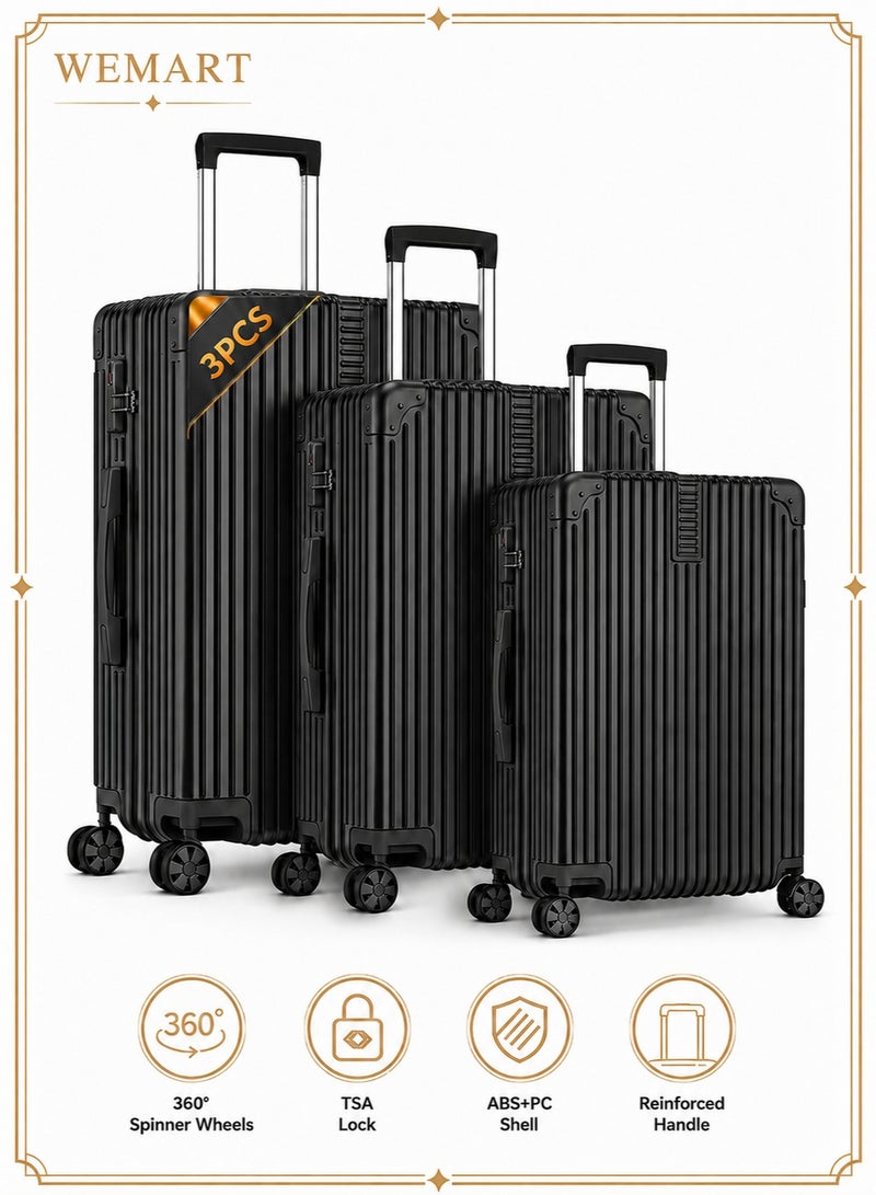 WEMART Luggage Set, 3-piece (20/24/28)" Suitcases with Universal Wheels PC+ABS Durable Hardshell Luggage Clearance Price (black) - Image 1