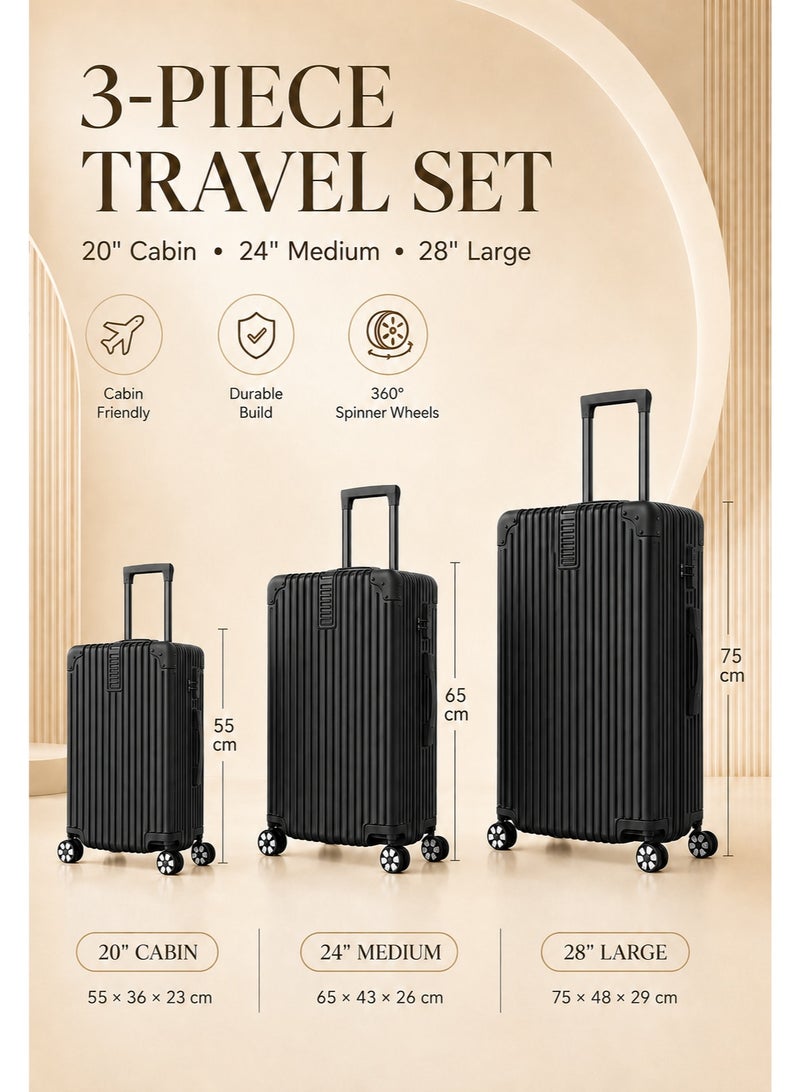 WEMART Luggage Set, 3-piece (20/24/28)" Suitcases with Universal Wheels PC+ABS Durable Hardshell Luggage Clearance Price (black) - Image 3