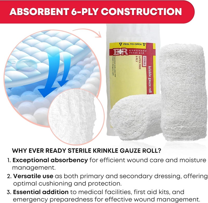 Ever Ready First Aid Sterile Krinkle Kerlix Type 4 12 x 41 Yds Latex Free 6 PLY Gauze Bandage Roll  24 Count - Image 4