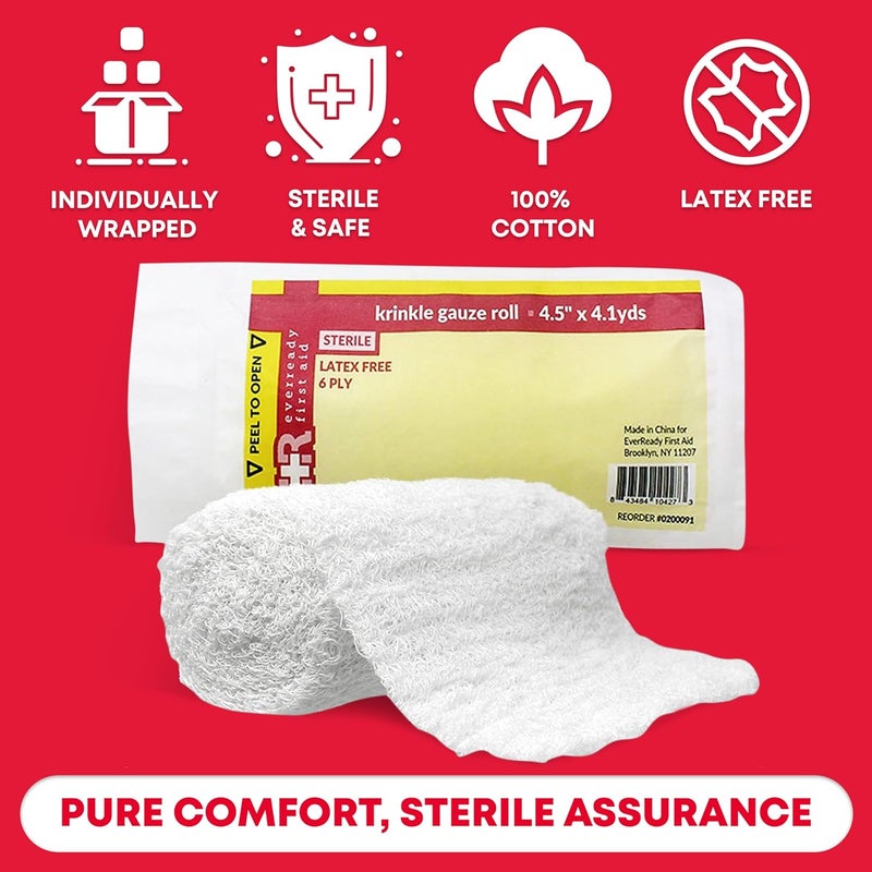 Ever Ready First Aid Sterile Krinkle Kerlix Type 4 12 x 41 Yds Latex Free 6 PLY Gauze Bandage Roll  24 Count - Image 5