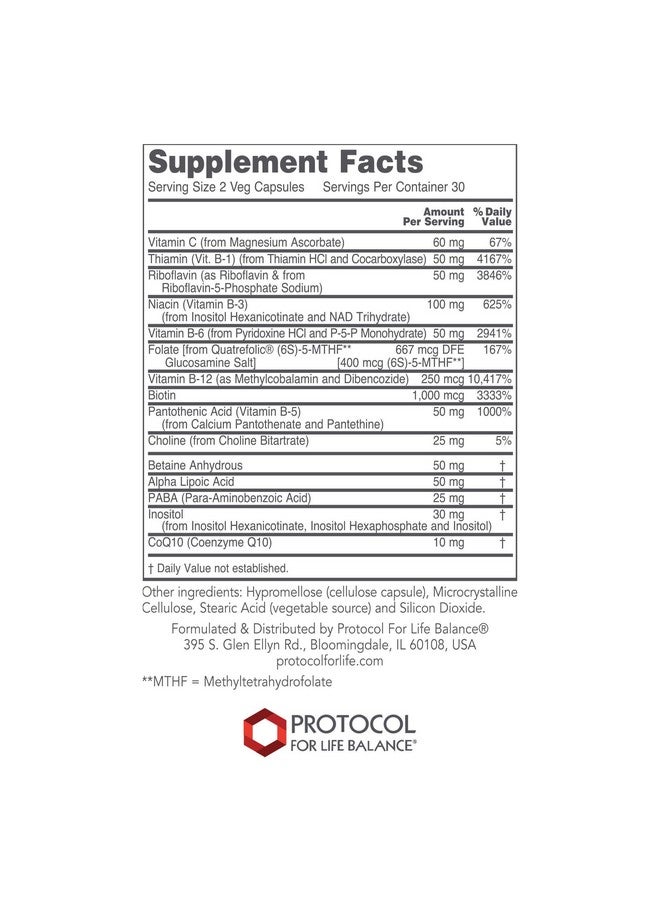 Protocol For Life Balance Protocol B Complex Neuro Factors With Vitamin C Alphalipoic Acid Coq10 And More 60 Veg Caps - Image 3