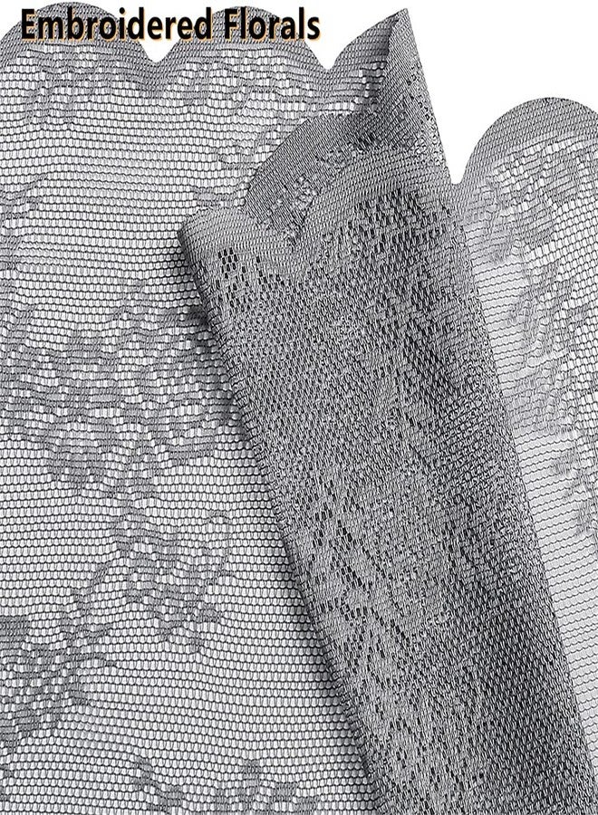 Deeprove ستائر دانتيل ديبروف، طولها 84 بوصة، طقم من لوحتين، لون رمادي شفاف، مطرزة بنقوش زهور، تصميم كلاسيكي، ستائر مزينة بكشكشة لغرفة النوم/المطبخ، جيب للعمود، عرض 57 بوصة × طول 84 بوصة - Image 3