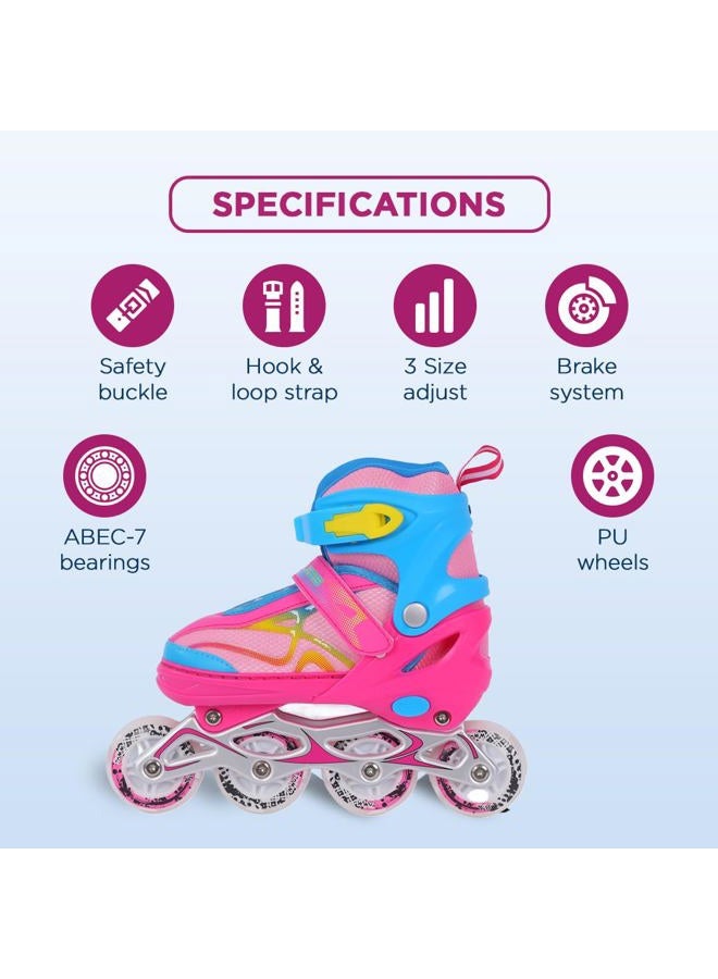 Endless EL1027 Inline Adjustable Skates Medium Size 34 EUR (UK 1.5) - 38 EUR (UK 5) for 6 to 12 Years | Pink, Blue | Aluminium Chassis and 70 mm PU Wheels | All Wheels Flash, ABEC 7 Bearings - Image 4