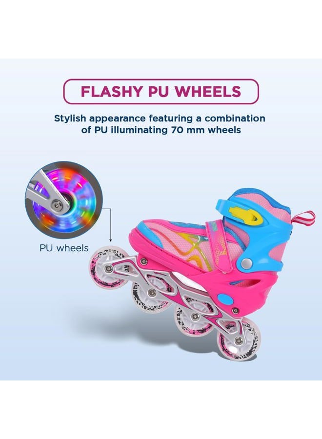 Endless EL1027 Inline Adjustable Skates Medium Size 34 EUR (UK 1.5) - 38 EUR (UK 5) for 6 to 12 Years | Pink, Blue | Aluminium Chassis and 70 mm PU Wheels | All Wheels Flash, ABEC 7 Bearings - Image 5