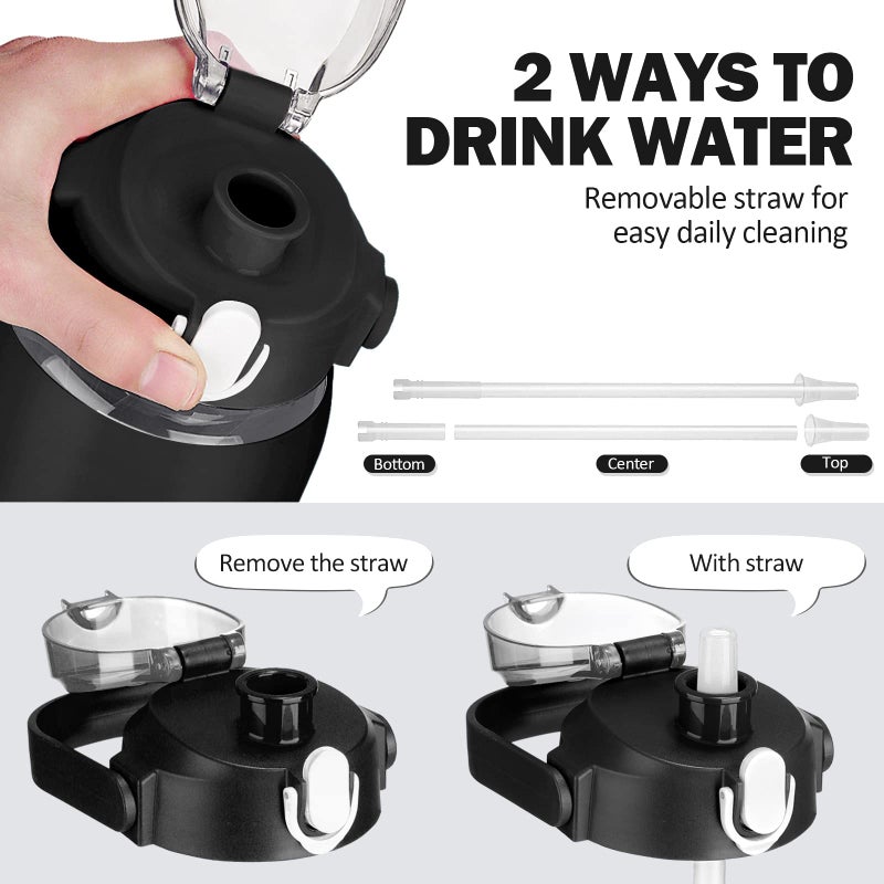 Kytffu 42Oz Glass Water Bottles With Straw Motivational Glass Bottle With Silicone Sleeve And Time Marker Leakproof Large Glass Water Jug For Gym Home Office Black - Image 4