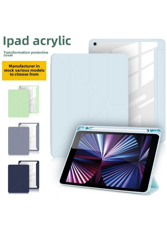 Generic - Suitable For Ipad10.9 Acrylic Y Folding Deformation Protective Case 10.2 Pen Slot Soft Case Leather Case Pro11/12.9 Case-Color:White Ice Blue (deformed)-Applicable Model:2025/2024（M2）air11 - Image 1