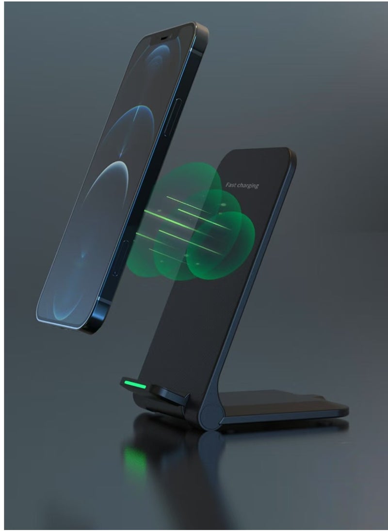 Vertical Wireless Charger Foldable Phone Desktop Stand for iPhone Samsung Huawei 15W Fast Charging