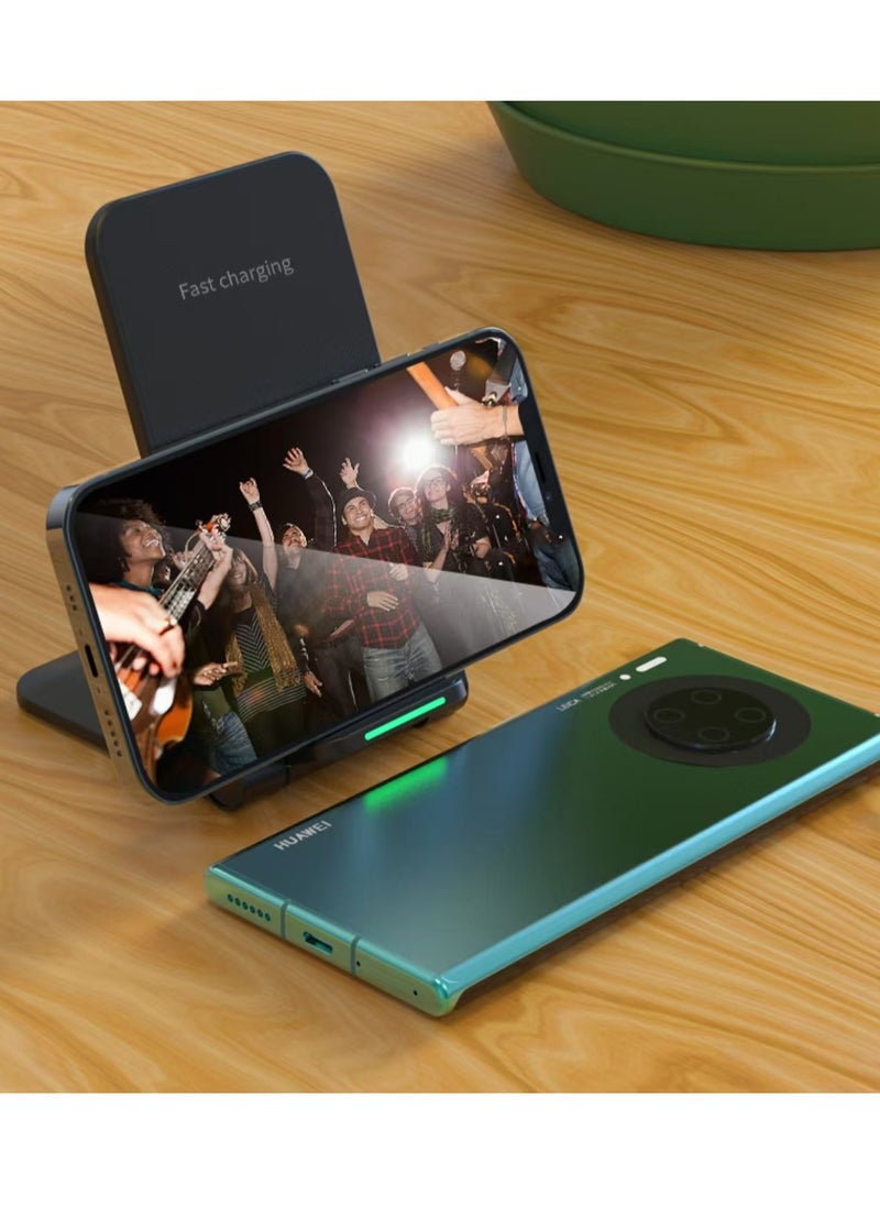 Vertical Wireless Charger Foldable Phone Desktop Stand for iPhone Samsung Huawei 15W Fast Charging