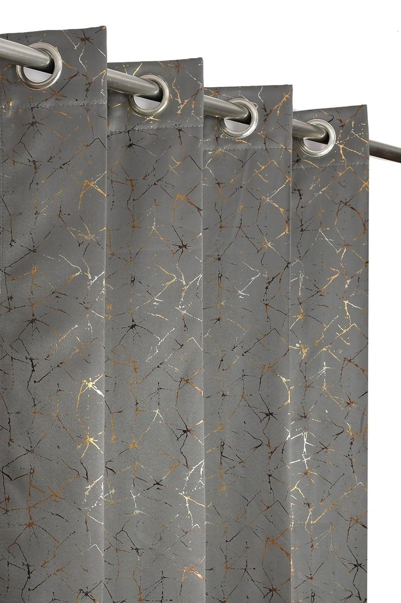 Waco Creation Foil Print Door Curtain 8 Feet Long Set of 2 | Grommet Room Darkening Blackout Curtains for Living Room Office & Home Decor (4 x 8 Feet, Grey) - Image 1