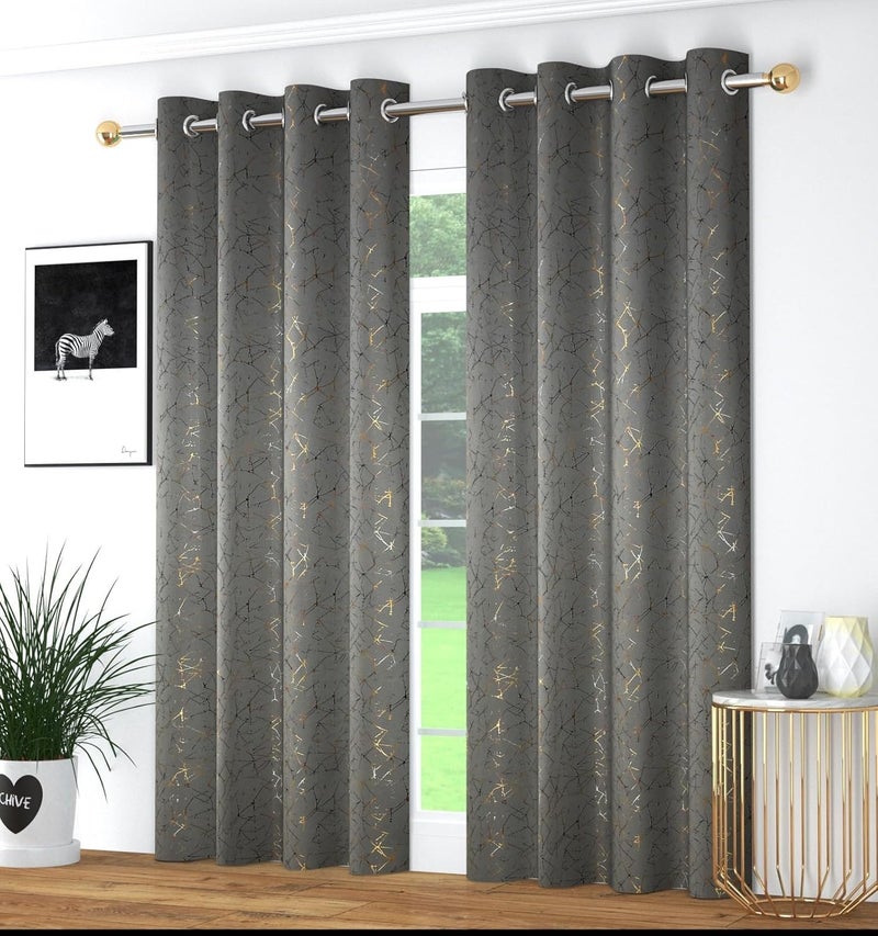 Waco Creation Foil Print Door Curtain 8 Feet Long Set of 2 | Grommet Room Darkening Blackout Curtains for Living Room Office & Home Decor (4 x 8 Feet, Grey) - Image 2