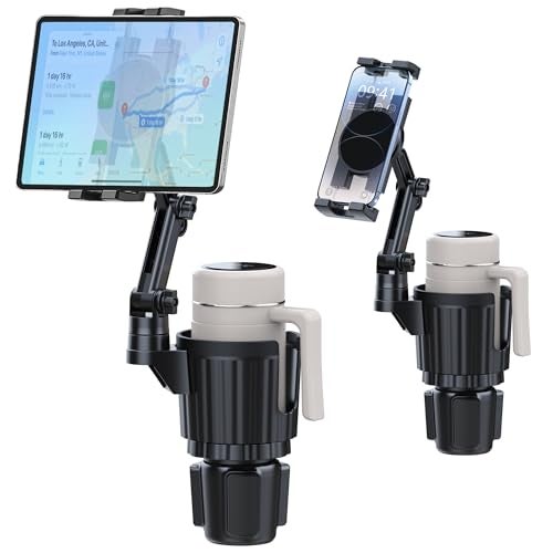 Peastrex Cup Holder Tablet Mount, Ipad Cup Holder Car Mount with Adjustable Arm for Tablet iPhone 3-13in iPad Pro Air Mini, Fire, iPhone 15, Galaxy S24 Z Fold 5 - Image 1